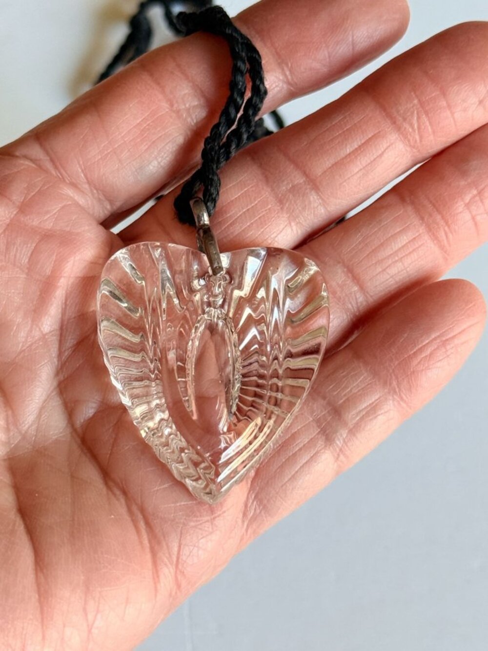 Vintage Waterford Crystal Heart Pendant Necklace with Black Cord RopeREAD